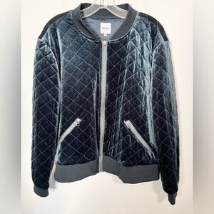 Kensie Quilted Velvet Zip Front Bomber Jacket Coat in Forest Green. Size XL